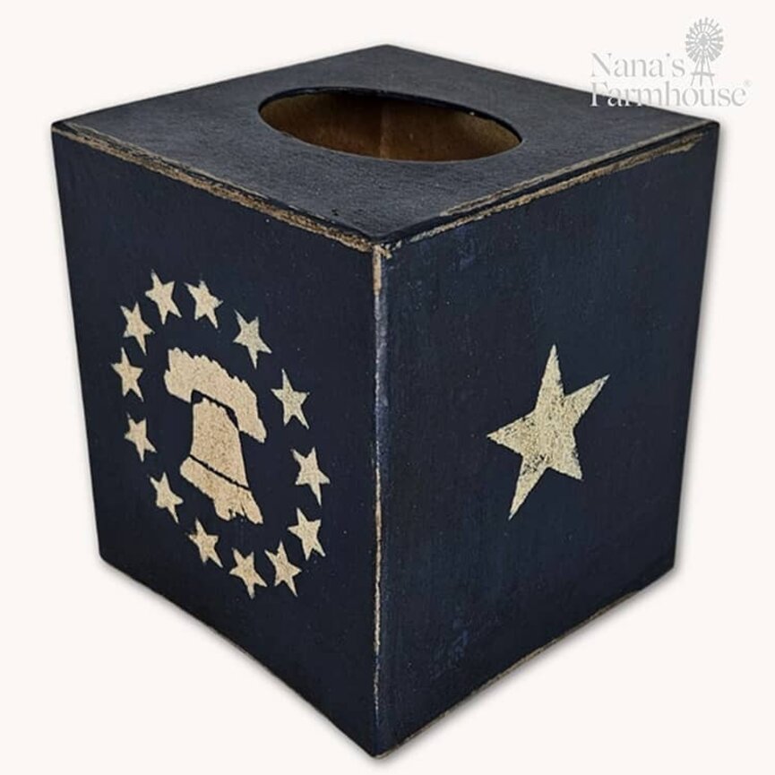 Tissue Box Liberty Bell & Stars Navy - 5.5" x 5" x 5"