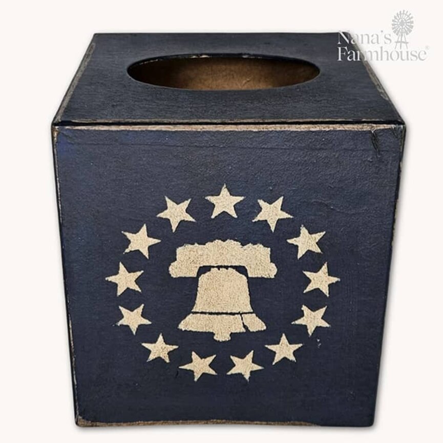 Tissue Box Liberty Bell & Stars Navy - 5.5" x 5" x 5"