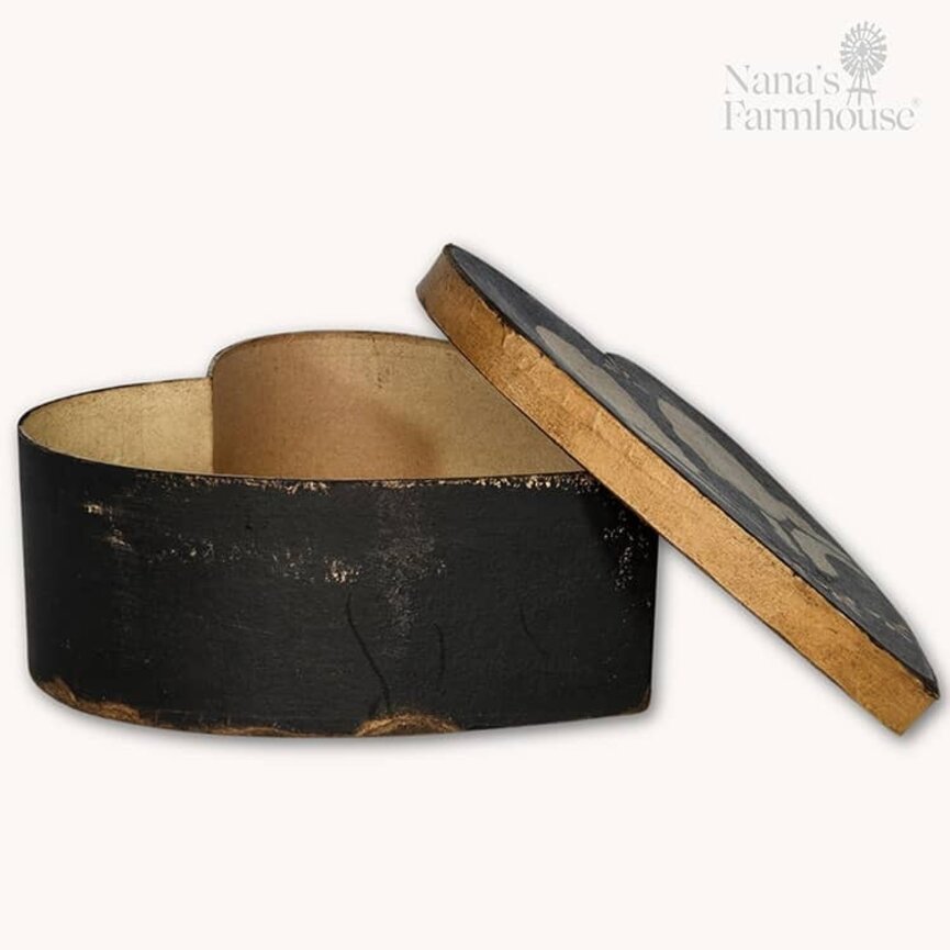 Heart Box with Lid Black Mustard Silhouette - 7.5" x 3"