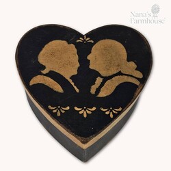 Heart Box with Lid Black Mustard Silhouette - 7.5" x 3"