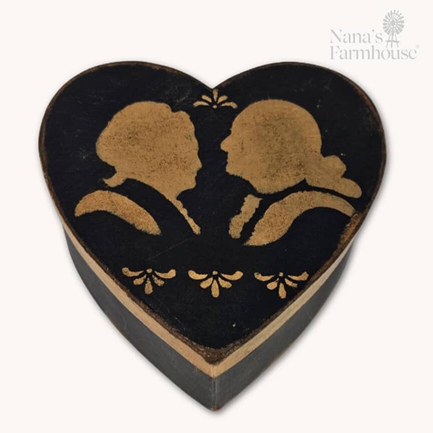 Heart Box with Lid Black Mustard Silhouette - 7.5" x 3"