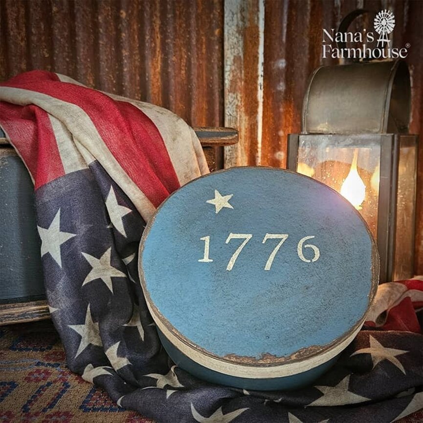 Round Box with Lid Blue 1776 One Star - 7.5" x 3"