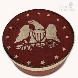 Round Box with Lid Eagle & Stars Red - 7.5" x 3"
