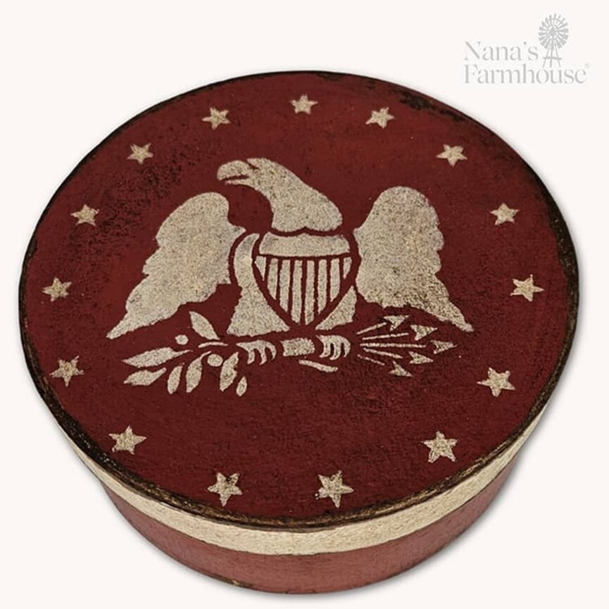 Round Box with Lid Eagle & Stars Red - 7.5" x 3"