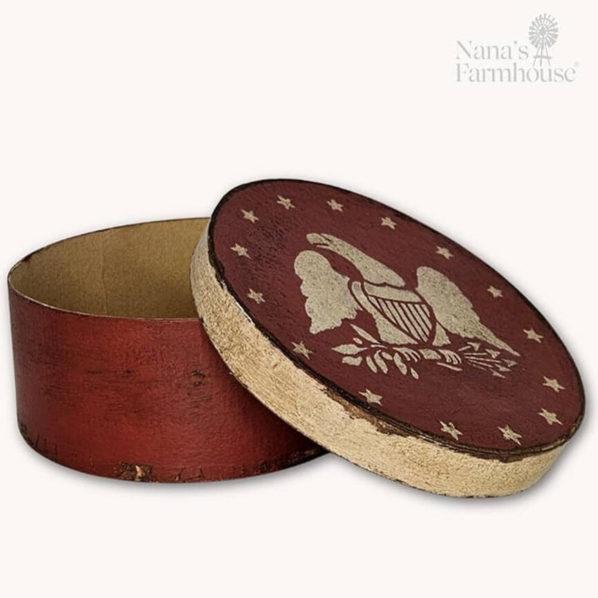 Round Box with Lid Eagle & Stars Red - 7.5" x 3"