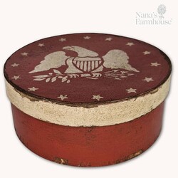 Round Box with Lid Eagle & Stars Red - 7.5" x 3"