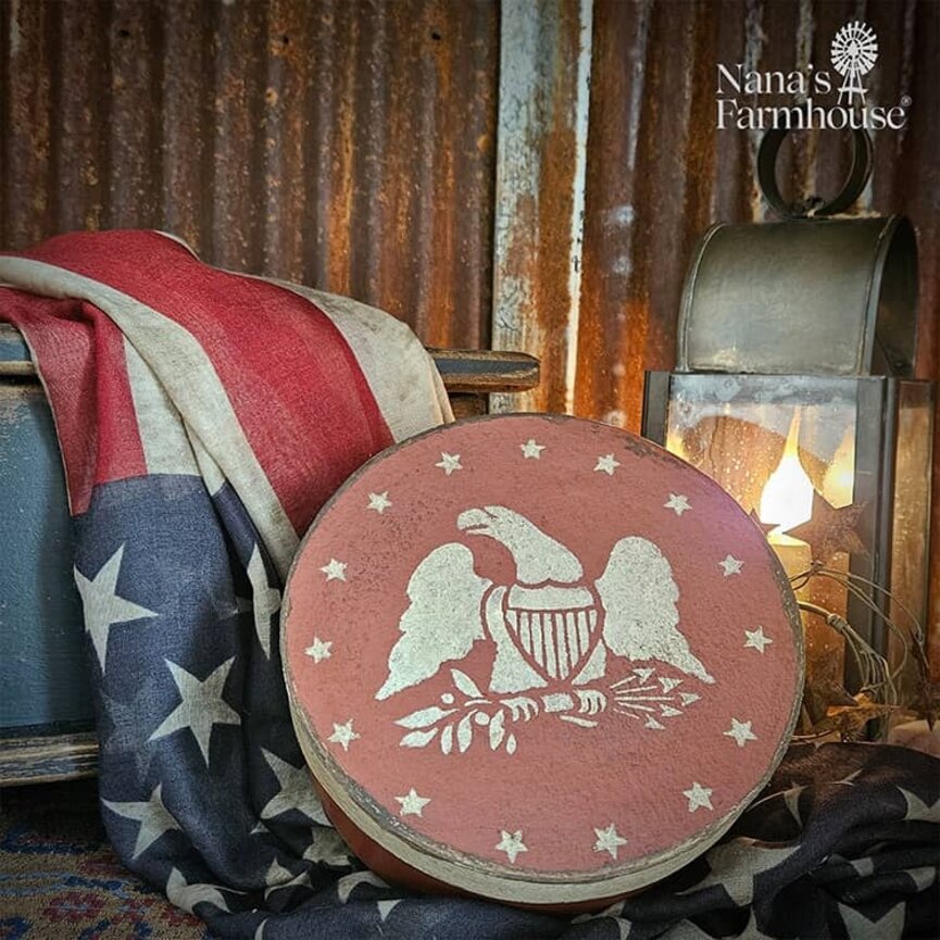 Round Box with Lid Eagle & Stars Red - 7.5" x 3"