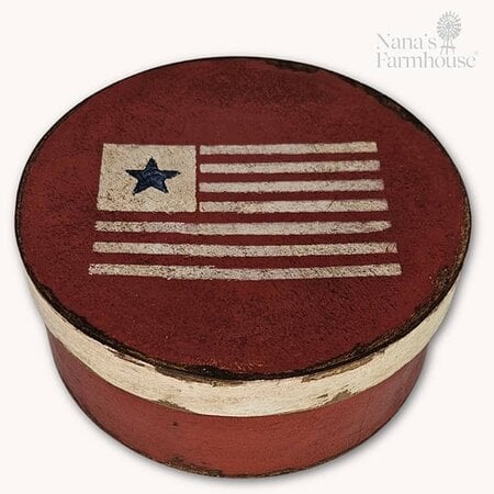 American Flag Red Round Box with Lid - 7.5"