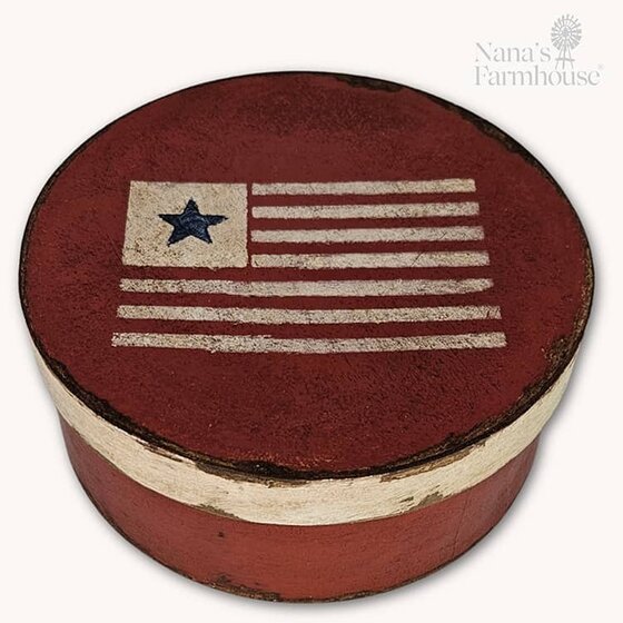 American Flag Red Round Box with Lid - 7.5"