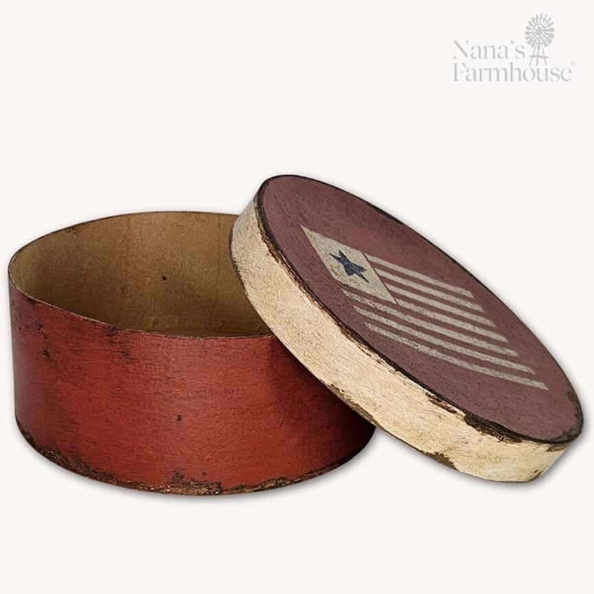 American Flag Red Round Box with Lid - 7.5" x 3"