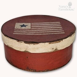 American Flag Red Round Box with Lid - 7.5" x 3"