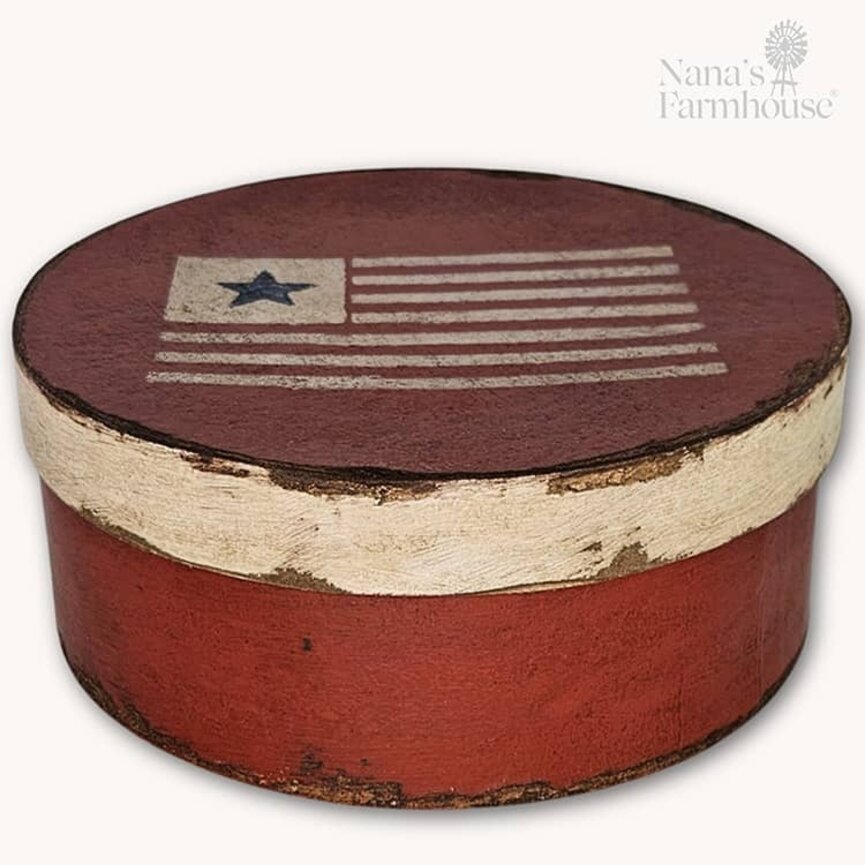 American Flag Red Round Box with Lid - 7.5" x 3"