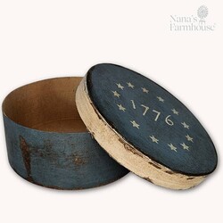 Round Box with 1776 Stars on Lid Solid Blue Base - 7.5" x 3"