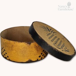 Round Box with Lid Mustard & Black Pineapple - 7.5" x 3"
