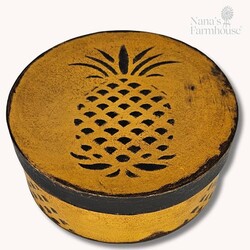 Round Box with Lid Mustard & Black Pineapple - 7.5" x 3"