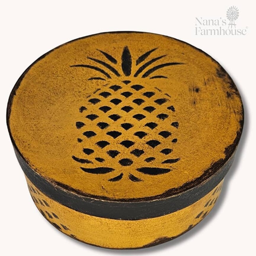 Round Box with Lid Mustard & Black Pineapple - 7.5" x 3"