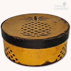 Round Box with Lid Mustard & Black Pineapple - 7.5" x 3"