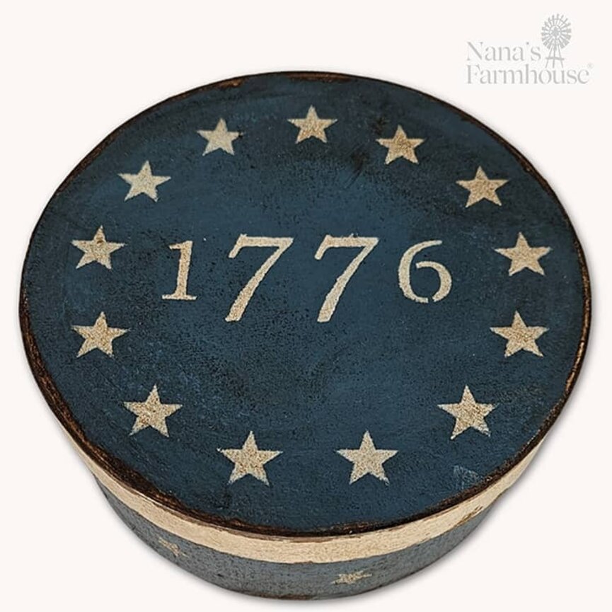 Round Box with Lid 1776 Blue & Stars Base & Lid - 7.5" x 3"