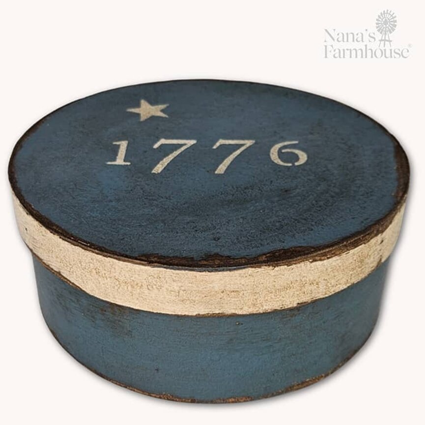 Round Box with Lid 1776 Blue & Stars Base & Lid - 7.5" x 3"