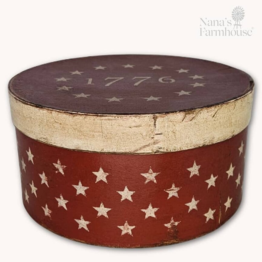 1776 Stars Red Round Box with Lid - 10" x 5"