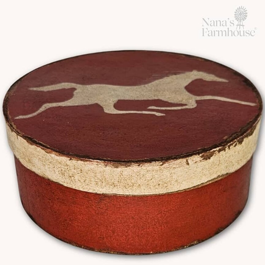 Round Box with Lid Running Horse Red - 7.5" x 3"