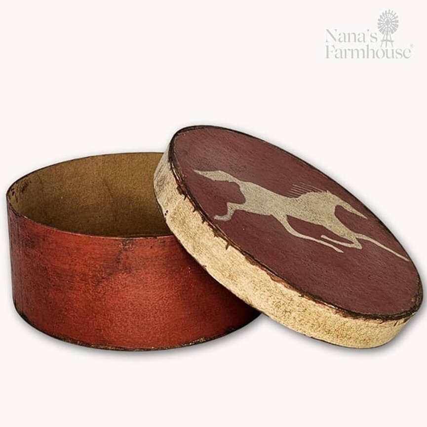 Round Box with Lid Running Horse Red - 7.5" x 3"