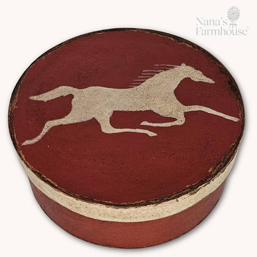 Round Box with Lid Running Horse Red - 7.5" x 3"