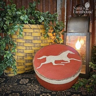 Running Horse Round Box with Lid Red - 7.5"