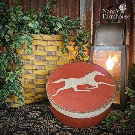 Running Horse Round Box with Lid Red - 7.5"