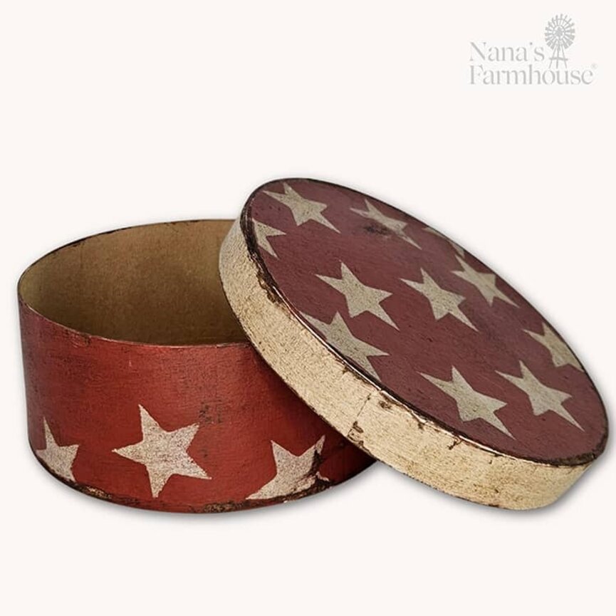 Round Box with Lid Stars Red - 7.5" x 3"