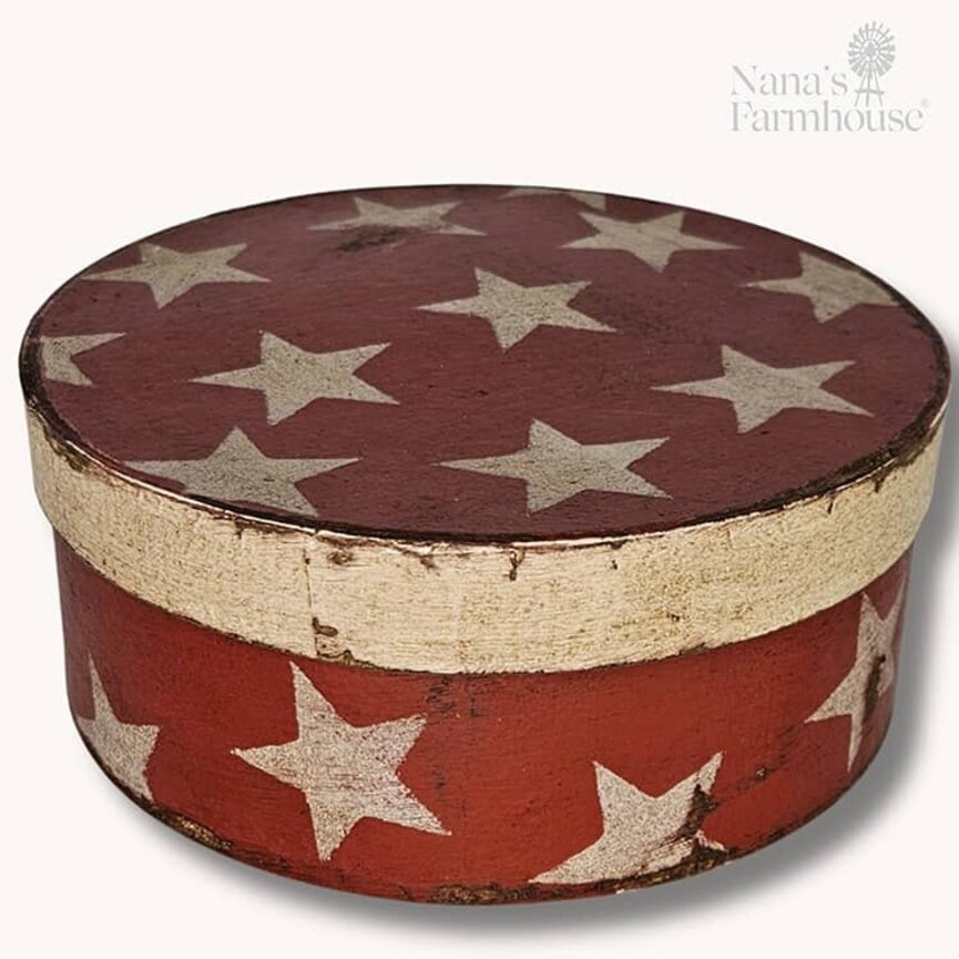 Round Box with Lid Stars Red - 7.5" x 3"