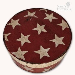 Round Box with Lid Stars Red - 7.5" x 3"
