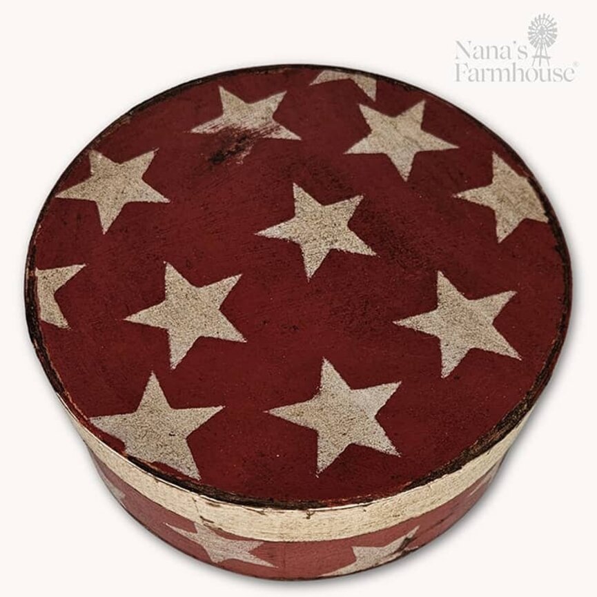 Round Box with Lid Stars Red - 7.5" x 3"