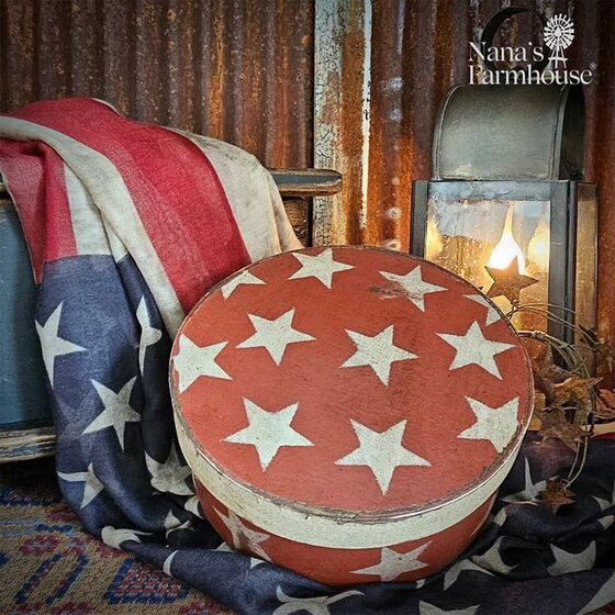 Stars Red Round Box with Lid - 7.5"