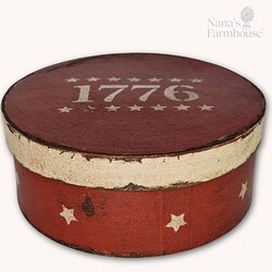 Round Box with Lid 1776 Stars Red - 7.5" x 3"