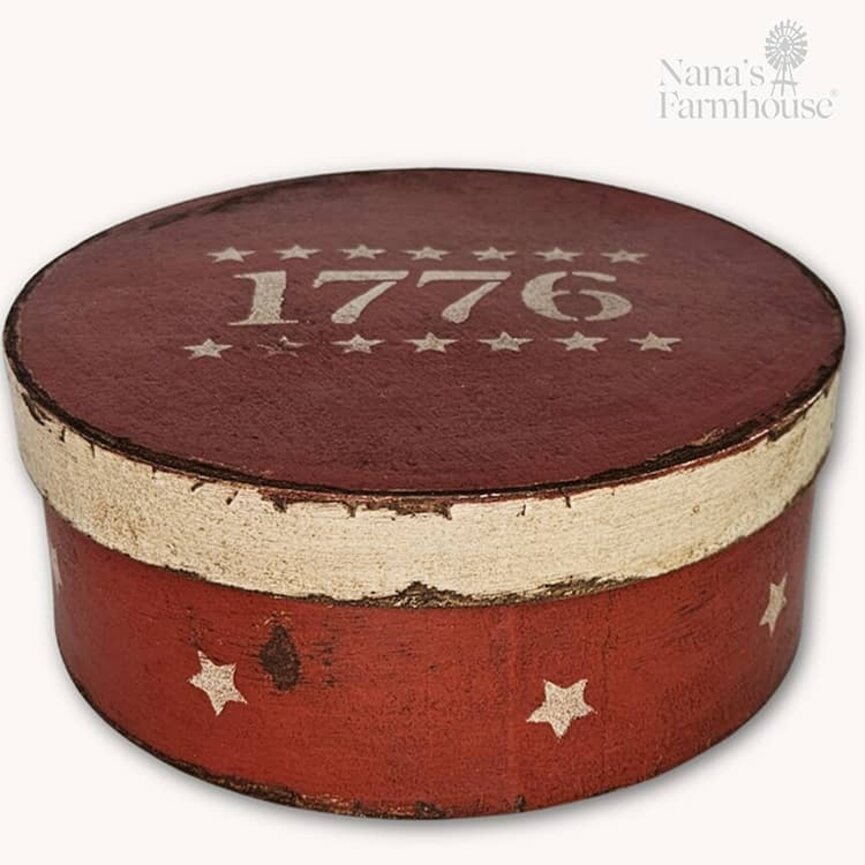 Round Box with Lid 1776 Stars Red - 7.5" x 3"