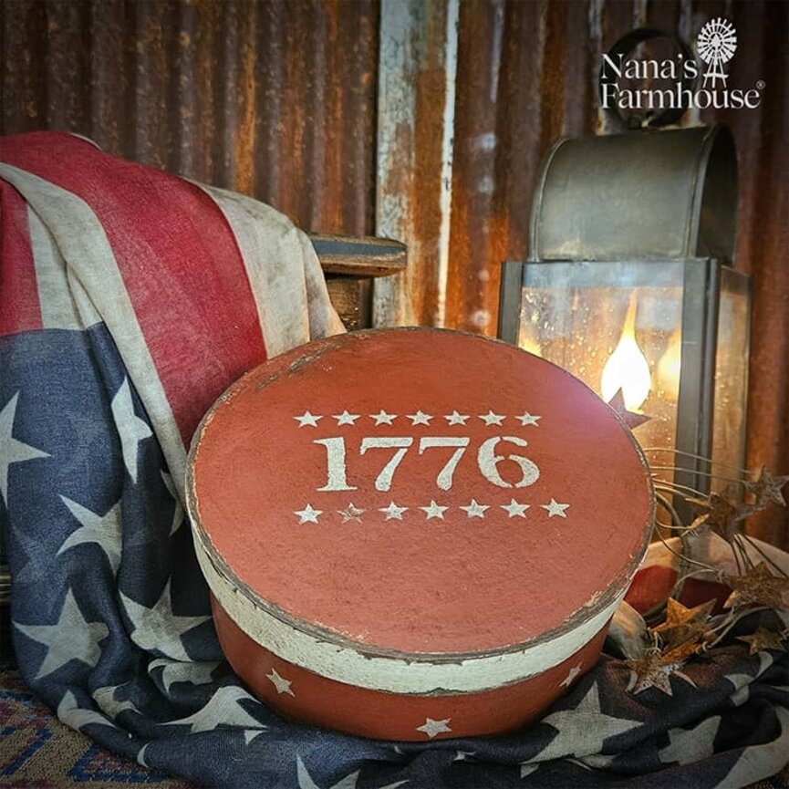 Round Box with Lid 1776 Stars Red - 7.5" x 3"