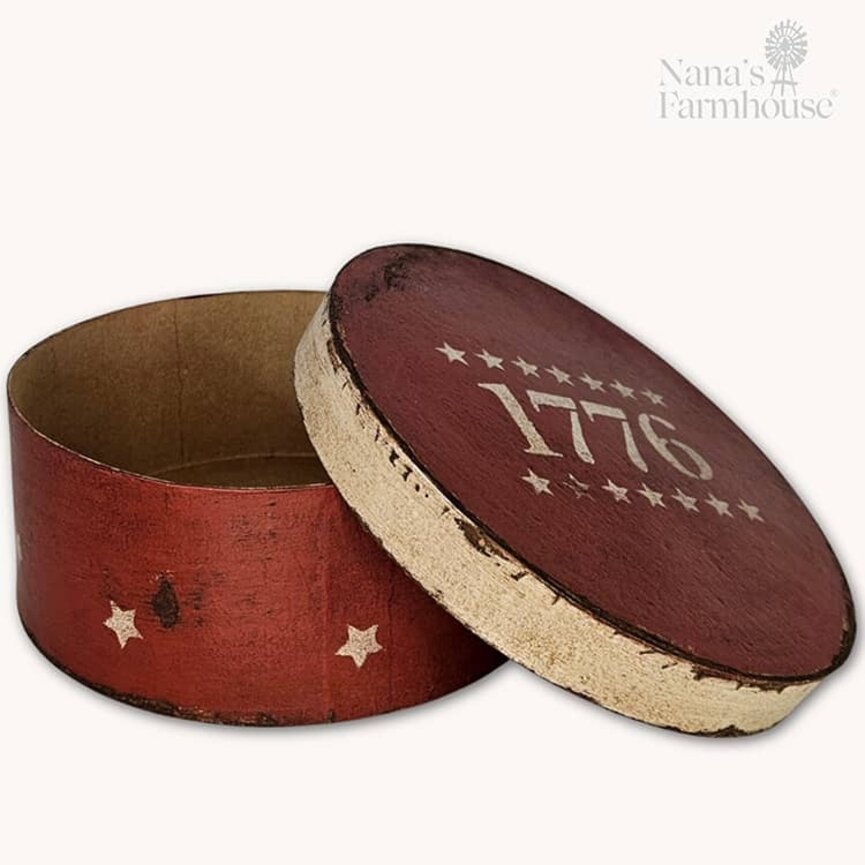 Round Box with Lid 1776 Stars Red - 7.5" x 3"