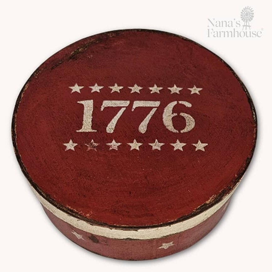 Round Box with Lid 1776 Stars Red - 7.5" x 3"