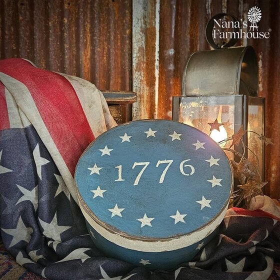 1776 Blue & Stars Round Box - 7.5" x 3"
