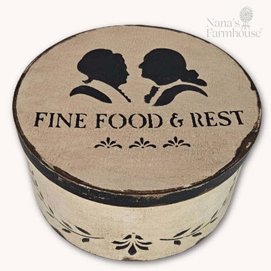 Round Box with Lid Fine Food & Rest Antique White - 10" x 5"