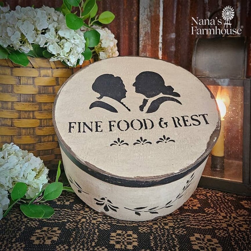 Round Box with Lid Fine Food & Rest Antique White - 10" x 5"
