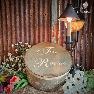 Tea Room Round Box with Lid in Pewter - 10"