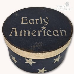 Round Box with Lid Navy Early American with Stars - 10" x 5"