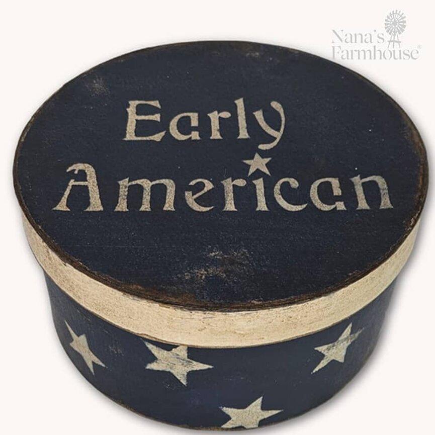 Round Box with Lid Navy Early American with Stars - 10" x 5"