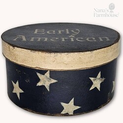 Round Box with Lid Navy Early American with Stars - 10" x 5"