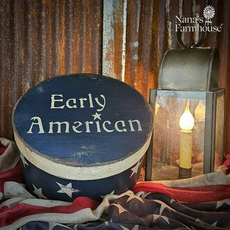 Early American Navy Round Box with Lid with Stars - 10"