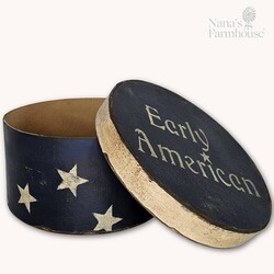 Round Box with Lid Navy Early American with Stars - 10" x 5"