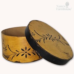 Round Box with Lid Mustard with Black Vine - 10" x 5"