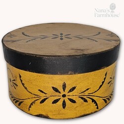 Round Box with Lid Mustard with Black Vine - 10" x 5"
